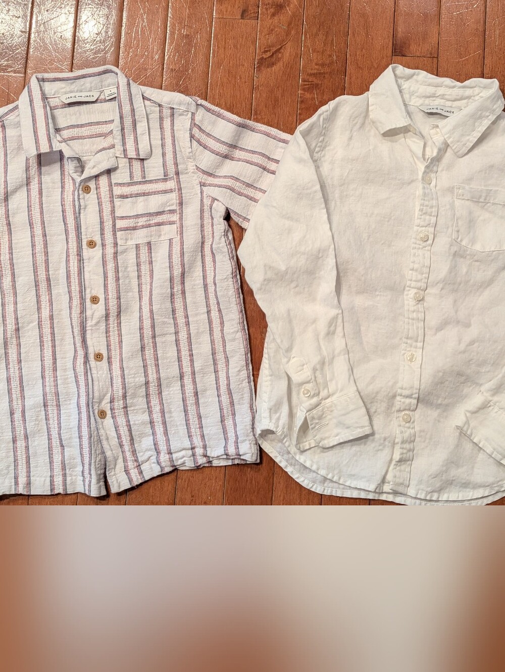 Janie and Jack Boys LOT Button Front Shirts Striped & Crisp White Linen Sz 6